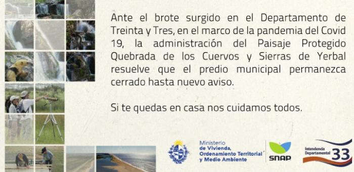 Cierre ante el brote de COVID 19 en el Deparamento de Treinta y Tres. 