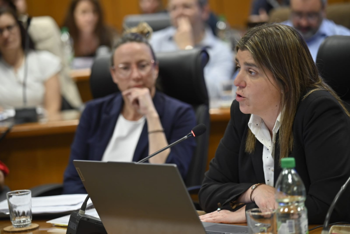 Ministra dando disertación.