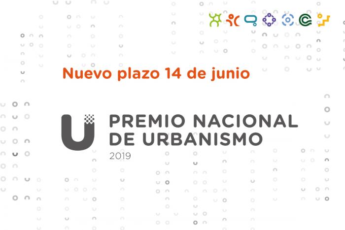 Imagen con la estética del Premio Nacional de Urbanismo 2019 y un texto que dice: Nuevo Plazo 14 de junio