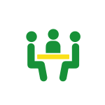 Icono de tres personas reunidas alrededor de una mesa