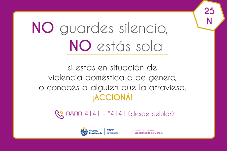 Campaña ¡ACCIONÁ! 25N - Pieza gráfica semana 1 No guardes silencio, no estás sola