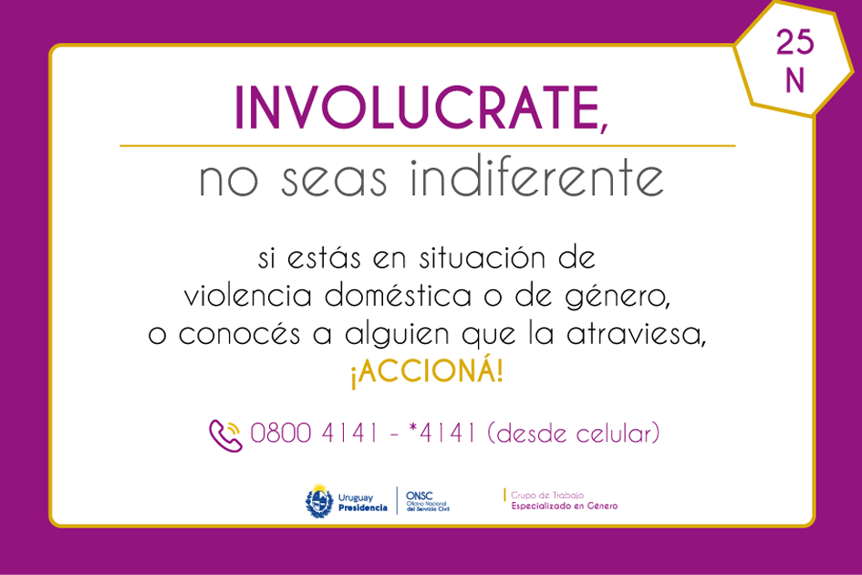 Campaña ¡ACCIONÁ! 25N - Pieza gráfica semana 2 Involucrate, no seas indiferente.