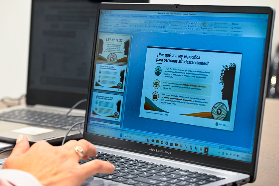 Talleres sobre acciones afirmativas en el empleo público Mano tecleando laptop