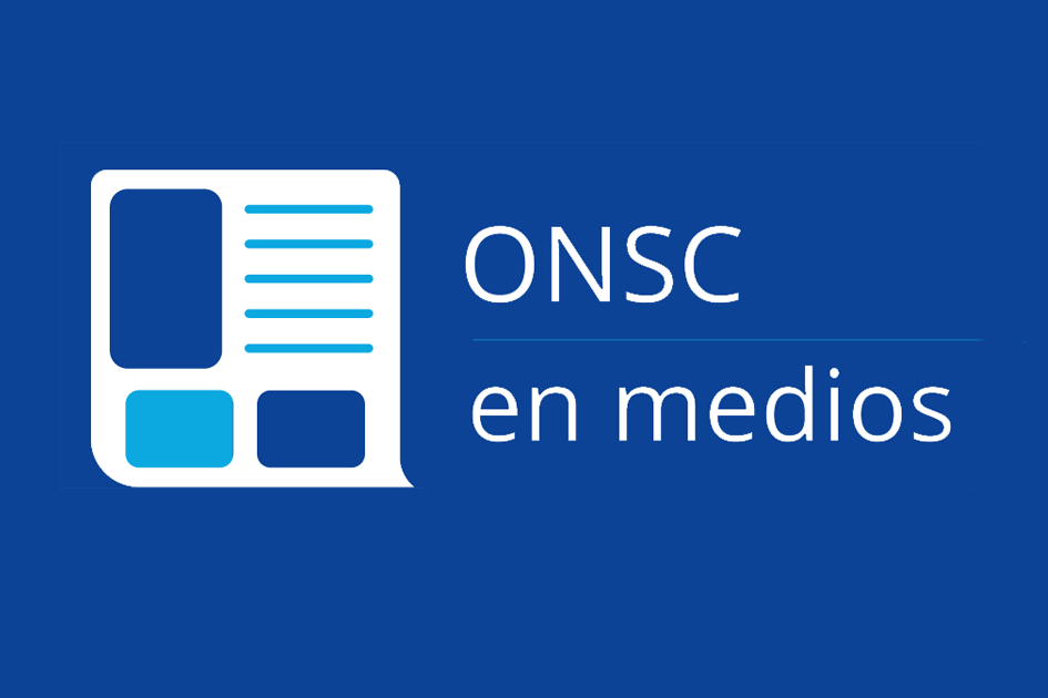 ONSC en medios Placa con dibujo de un diario y con la frase ONSC en medios
