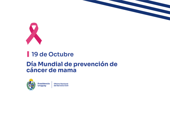 19 de octubre. Día Mundial de prevención de cáncer de mama Placa de fondo blanco con texto azul: 19 de octubre. Día Mundial de prevención de cáncer de mama