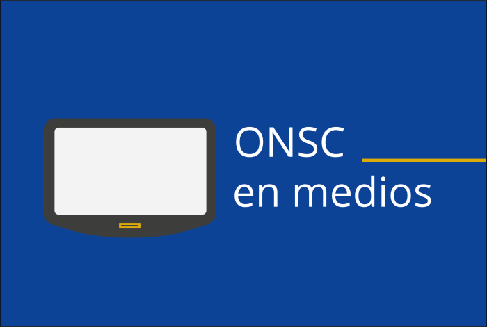 Placa con dibujo de televisor con la frase ONSC en medios.