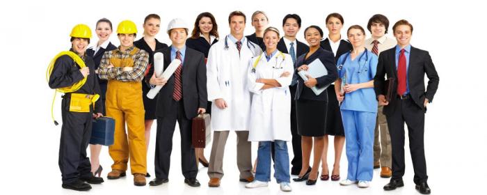 Grupo de trabajadores Imagen de un grupo de trabajadores de distintos rubros. En el medio del grupo figuran dos médicos de túnica blanca