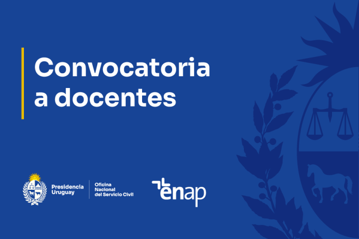 Cartel informativo tipo gráfico con fondo azul y texto blanco que anuncia una convocatoria a docente