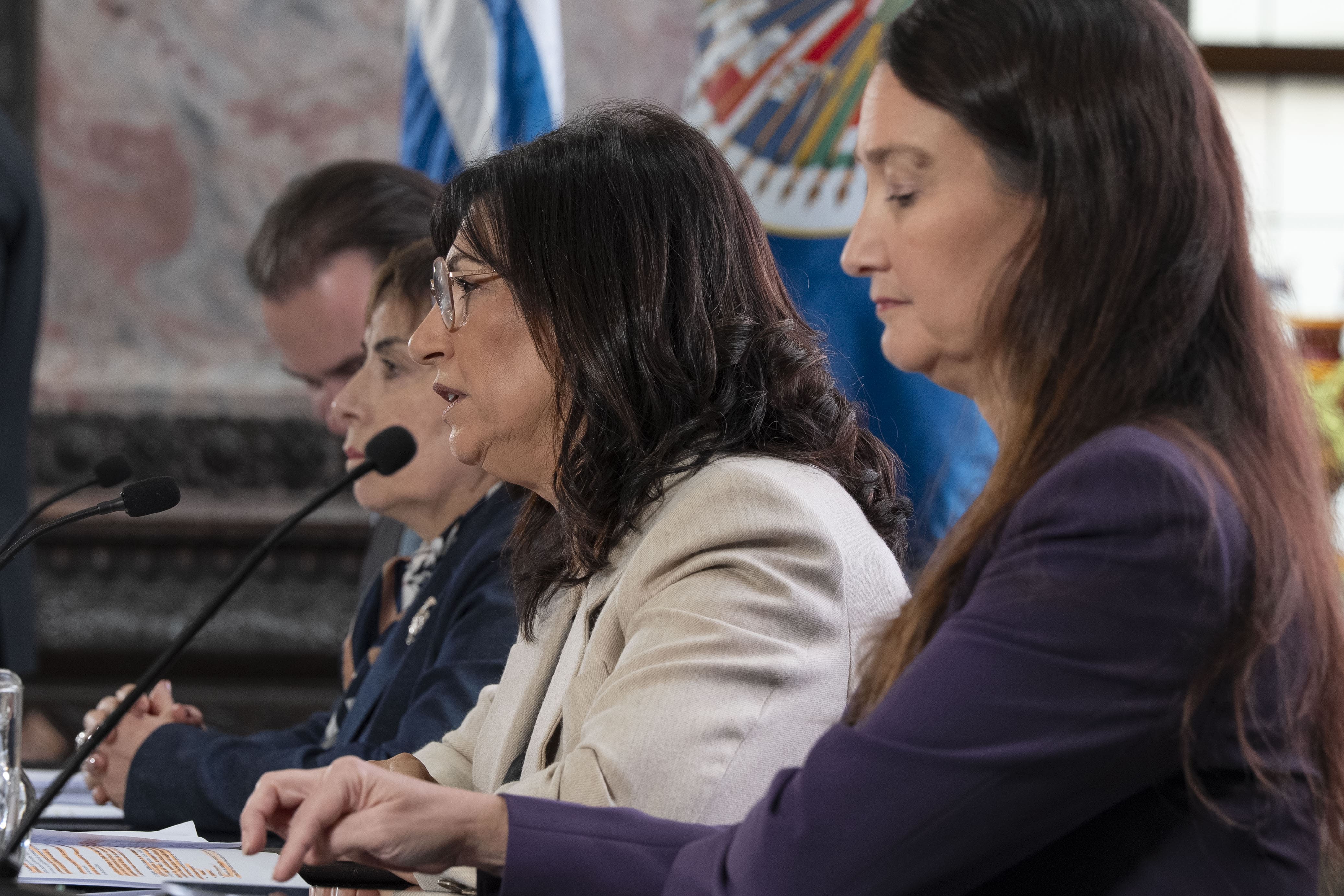 presidente de la Corte Interamericana de Derechos Humanos, Juez Rodrigo Mudrovitsch; titular de la Suprema Corte de Justicia, Doris Morales; vicepresidenta en ejercicio, Blanca Rodríguez, y canciller en ejercicio, Valeria Csukasi.
