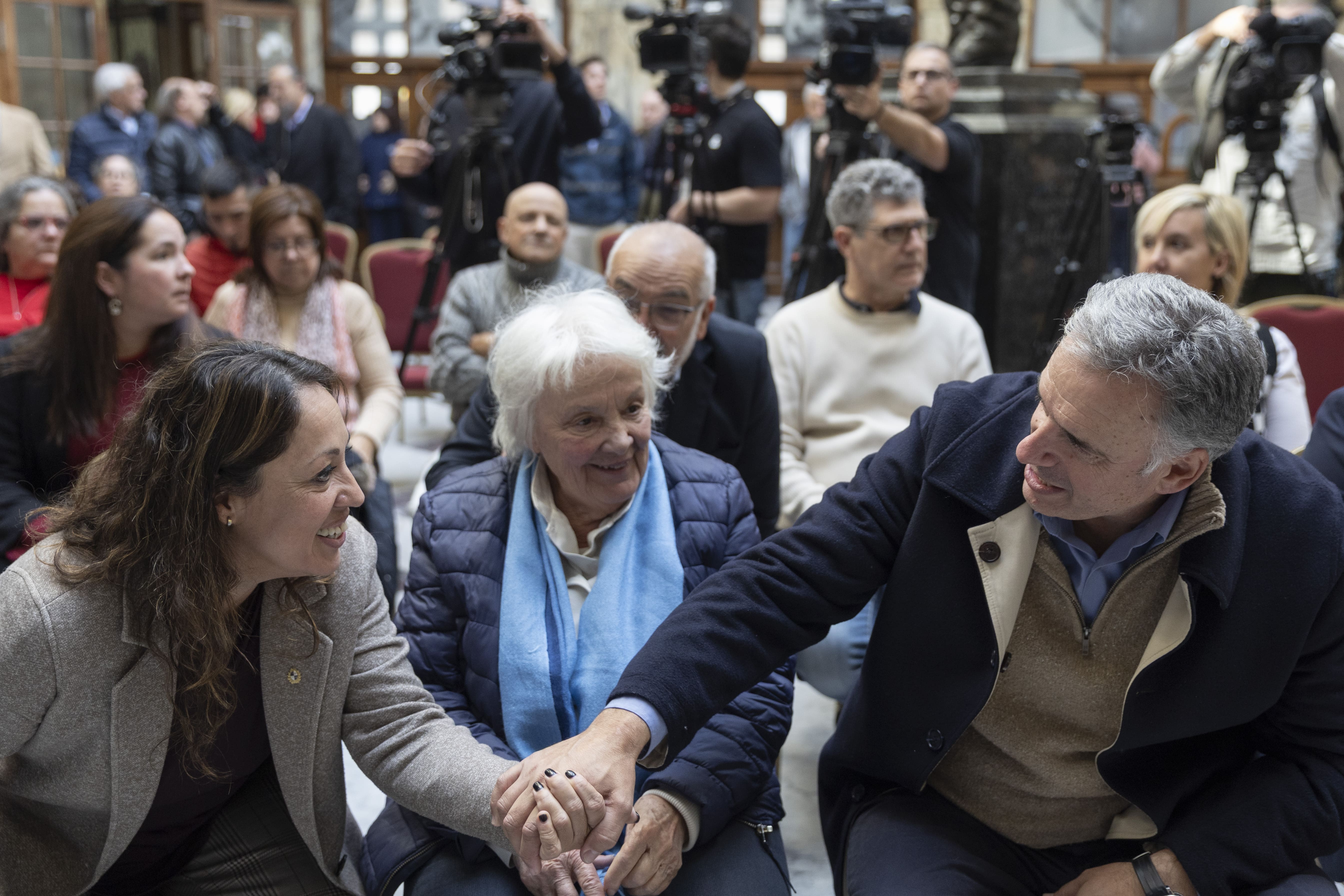 Fernanda Cardona, Lucía Topolansky y Yamandú Orsi