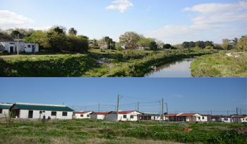 Composición fotográfico. Ribera actual del arroyo Miguelete y viviendas de rehalojo Composición fotográfico. Ribera actual del arroyo Miguelete y viviendas de rehalojo
