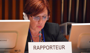 Ministra de Salud Pública, Susana Muñiz, en reunión del consejo directivo de la OPS en Estados Unidos