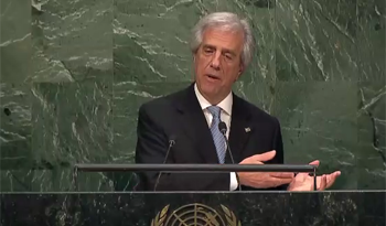 Presidente Tabaré Vázquez durante la oratoria en la 70° Asamblea General de la ONU