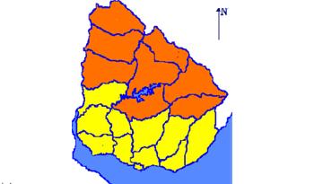 Mapa de Uruguay con niveles de advertencia Mapa de Uruguay con niveles de advertencia