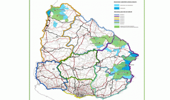 Mapa de intervenciones de Mevir en área arrocera de Uruguay