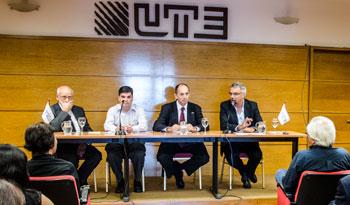 Autoridades en firma de convenio entre UTE e INAU