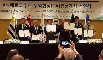 Cancilleres del Mercosur y ministro de Comercio de Corea del Sur, en 2018