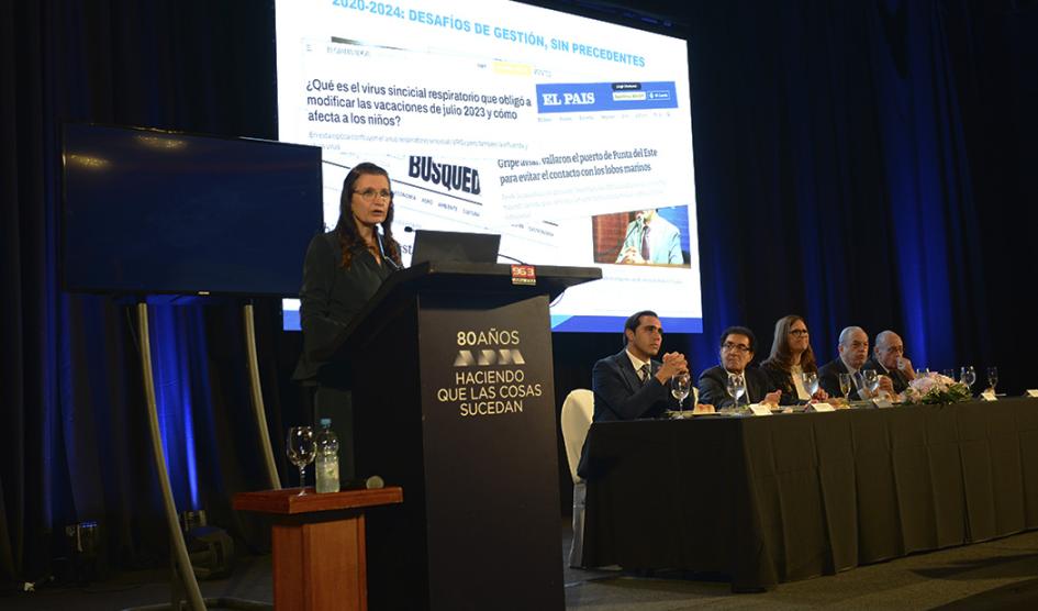 Ministra de Salud Pública, Karina Rando, durante su exposición en ADM Ministra de Salud Pública, Karina Rando, durante su exposición en ADM