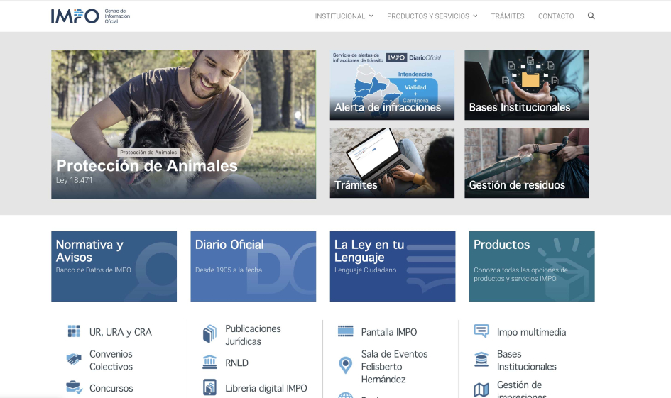 Interfaz del portal web del IMPO