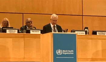 Ministro Jorge Basso en la Asamblea Mundial de la Salud, en Ginebra