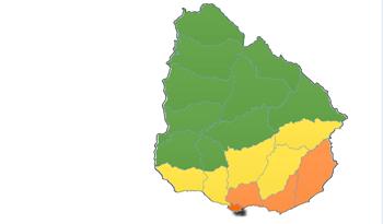 Mapa de Uruguay con niveles de advertencia