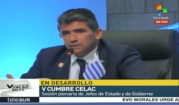 Captura de imagen de Telesur al momento de hablar el vicepresidente Raúl Sendic Captura de imagen de Telesur al momento de hablar el vicepresidente Raúl Sendic