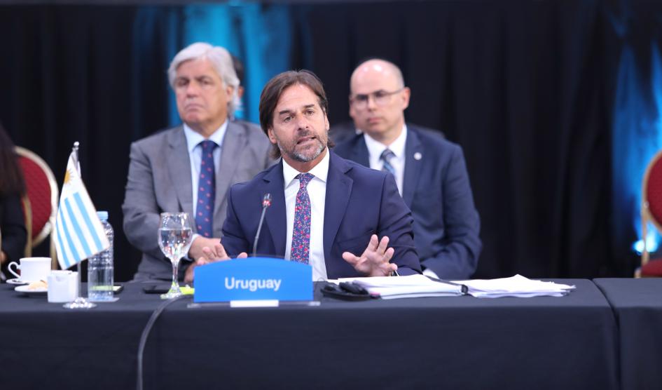 Presidente Luis Lacalle Pou durante su oratoria en la Celac