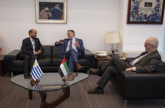 Orsi, el ministro de Relaciones Exteriores y el embajador de Emiratos Árabes Unidos en Uruguay
