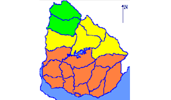 Mapa de zona comprendida en advertencia por tormentas fuertes