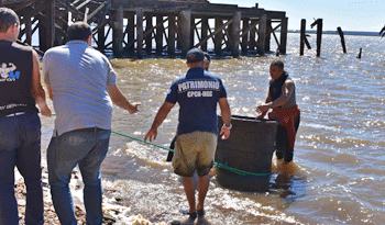 Trabajo del equipo de arqueólogos en muelle de ex frigorífico Anglo