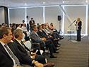 Carolina Cosse, Pablo Ferreri y Álvaro García en el lanzamiento de una nueva edición del programa Proexport+