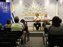 Daniel Olesker y Homero Guerrero en conferencia de prensa en laTorre Ejecutiva