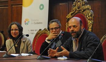 Prorrectora de Investigación, Cecilia Fernández, rector de la Udelar, Rodrigo Arim, y secretario de Cuidados, Julio Bango