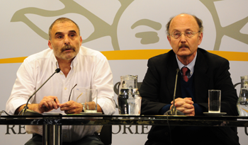 Presidente del Parque Agroalimentario, Carlos Colacce y Luis Polakof de la Intendencia de Montevideo