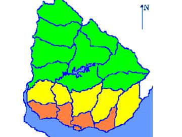 Mapa de Uruguay con advertencia naranja