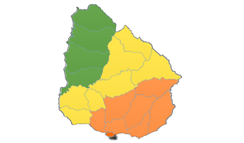 Mapa de niveles de riesgo metereológico de INUMET
