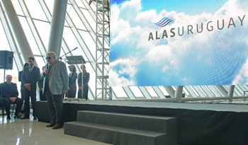 Mujica durante la presentación de la compañía aérea Alas Uruguay