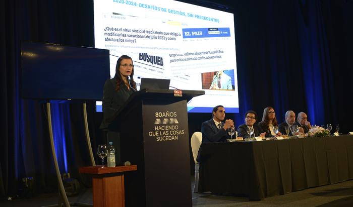 Ministra de Salud Pública, Karina Rando, durante su exposición en ADM