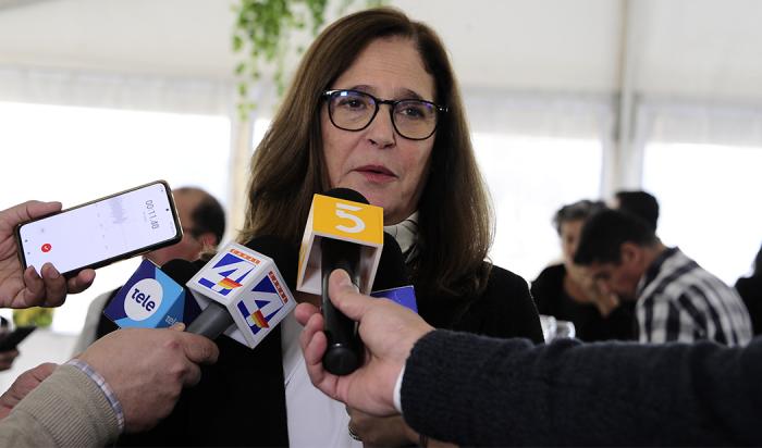 Ministra de Industria, Energía y Minería, Elisa Facio, durante la ronda de prensa