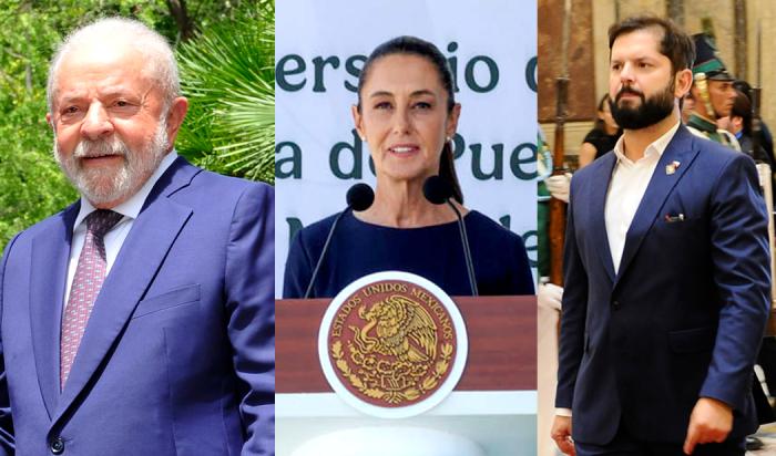 Imagen de los presidentes de Brasil, Luiz Inacio Lula Da Silva; México, Claudia Sheinbaum y Chile, Gabriel Boric 