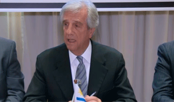 Tabaré Vázquez en conferencia de prensa, en Ginebra