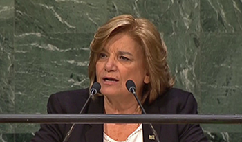 Ministra de Vivienda, Ordenamiento Territorial y Medio Ambiente, Eneida de León, habla en la ONU
