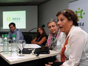 Directora del INEEd, Alex Mazzei y Pedro Ravela