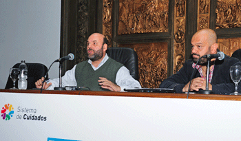 Director nacional de Cuidados, Julio Bango, y Mauricio Guarinoni, representante del Ministerio de Desarrollo Social