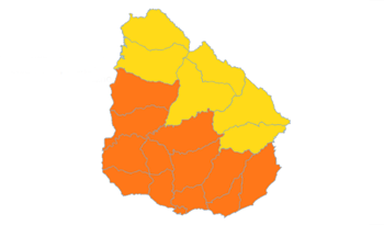Mapa de Uruguay con advertencia meteorológica para el domingo 30 de noviembre