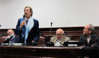 María Julia Muñoz junto al rector Roberto Markarian y autoridades universitarias