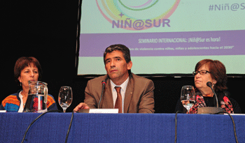 Presidenta de Inau, Marisa Lindner, vicepresidente Raúl Sendic y ministra Marina Arismendi