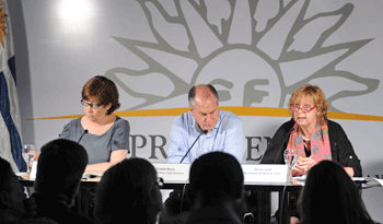 Ministros Marina Arismendi, Ernesto Murro y Denise Cook, residente de las Naciones Unidos
