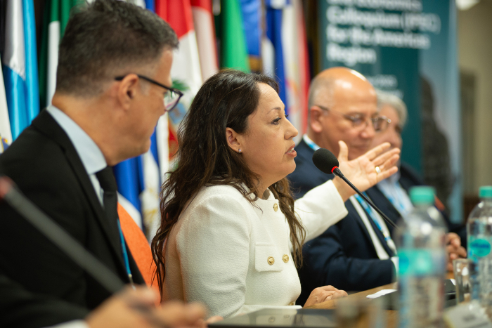 Ministra de Industria, Fernanda Cardona, expone en una mesa
