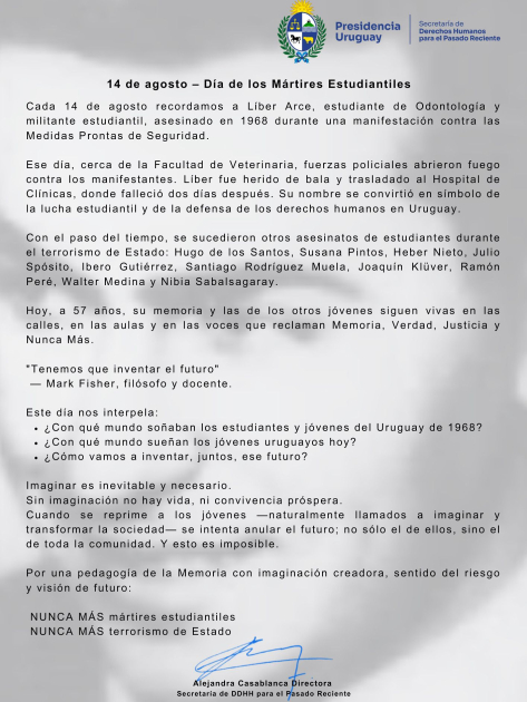 14 de agosto: Día de los Mártires Estudiantiles